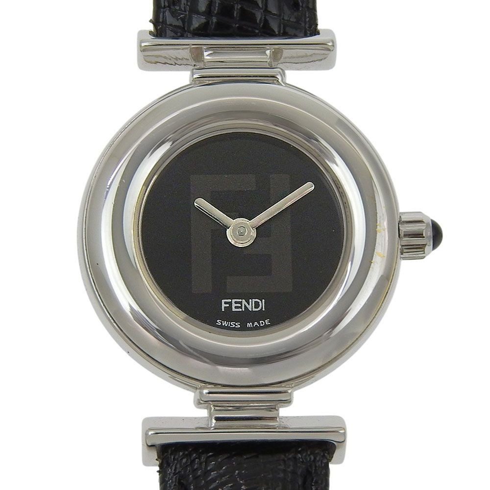 Fendi Stainless Steel Leather Quartz Analog Display Black Dial Watch