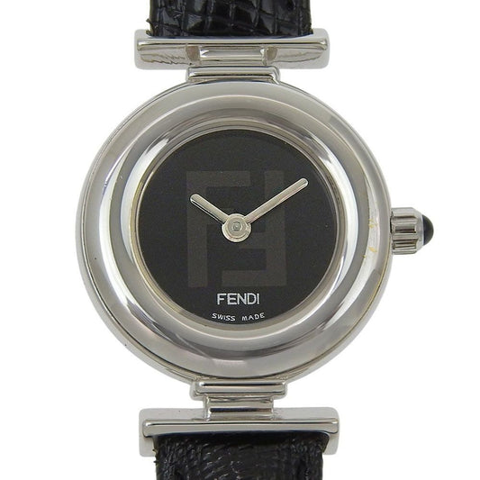 Fendi Stainless Steel Leather Quartz Analog Display Black Dial Watch