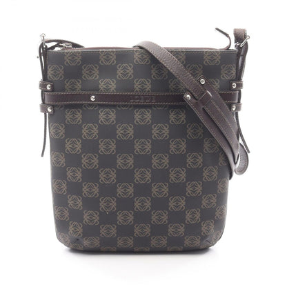 Loewe Shoulder Bag Repeat Anagram Gray Brown Canvas Leather