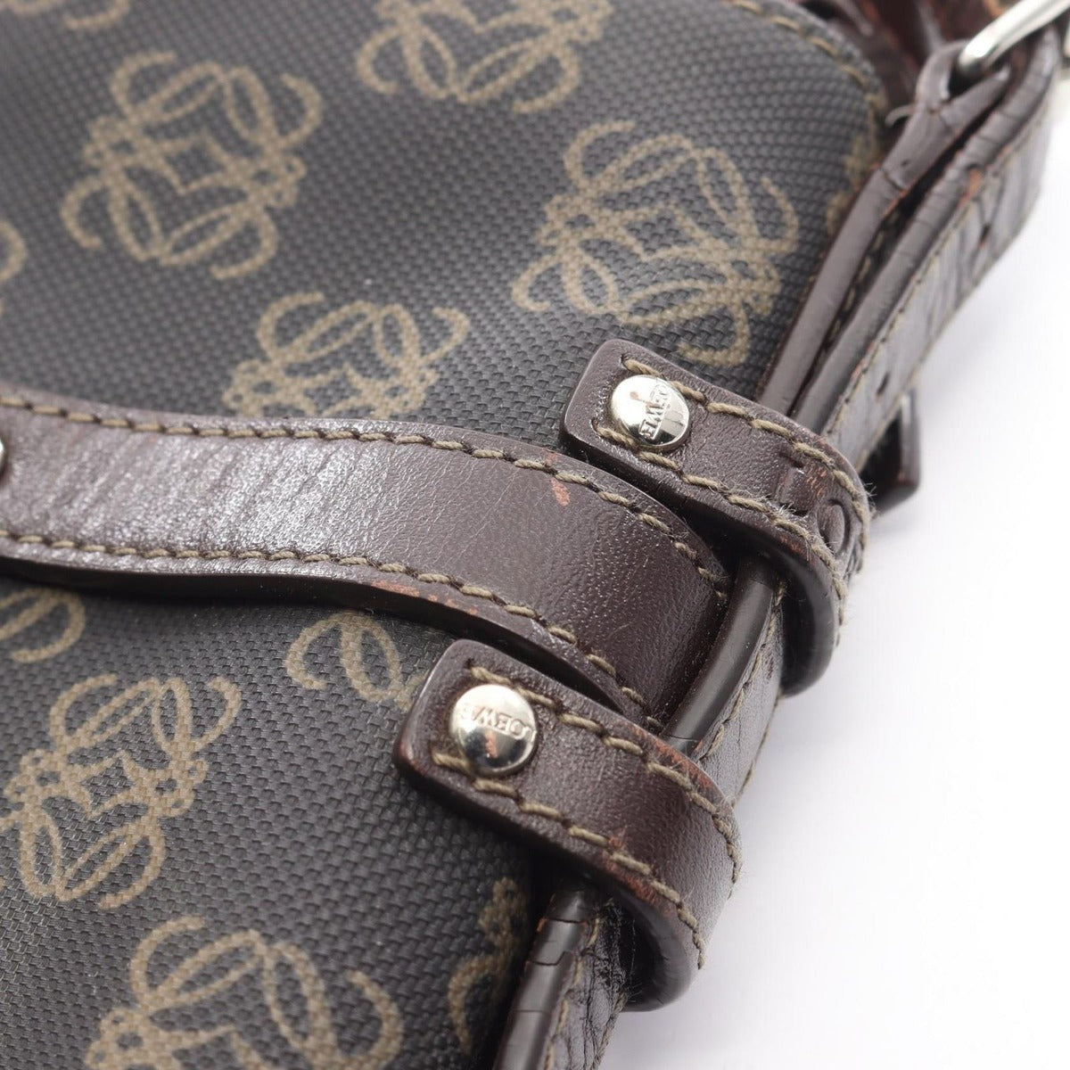 Loewe Shoulder Bag Repeat Anagram Gray Brown Canvas Leather — view 14