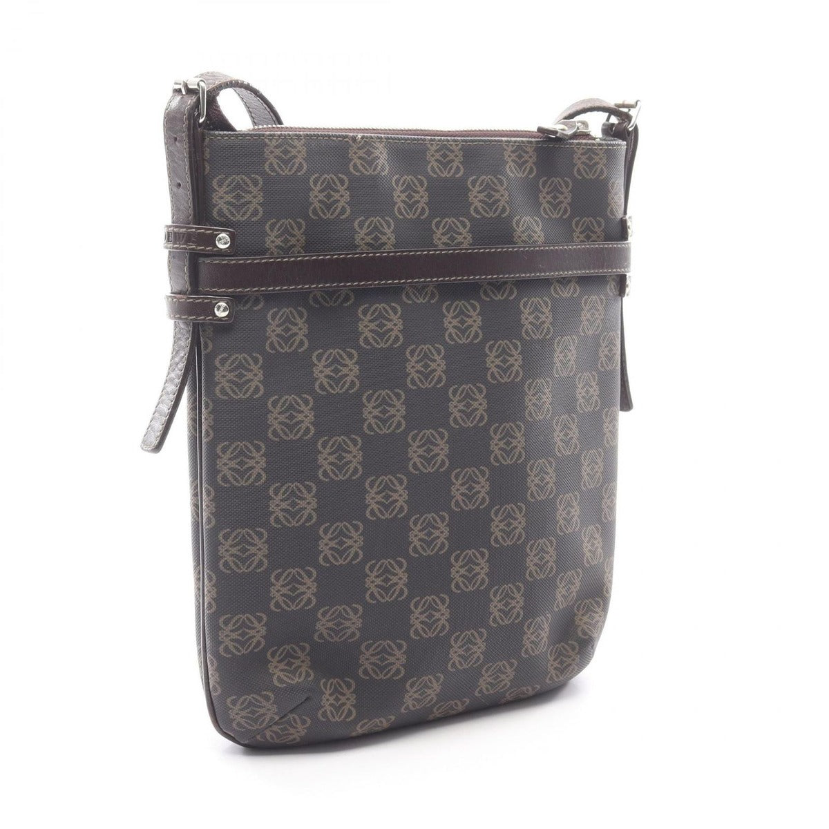 Loewe Shoulder Bag Repeat Anagram Gray Brown Canvas Leather — view 2
