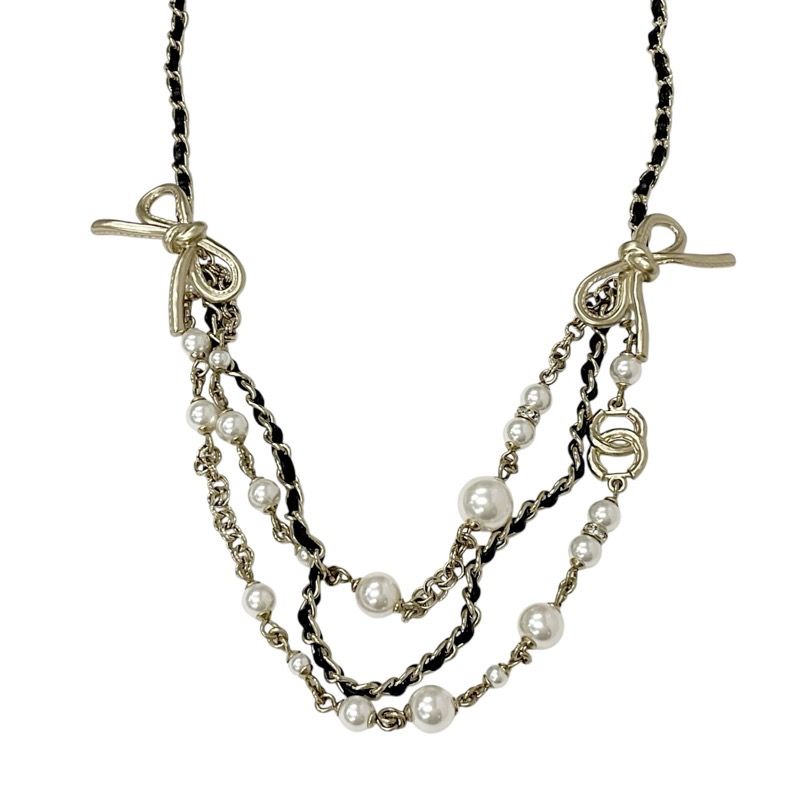 Chanel Necklace Pendant Choker Gold Coco Mark Ribbon Rhinestone