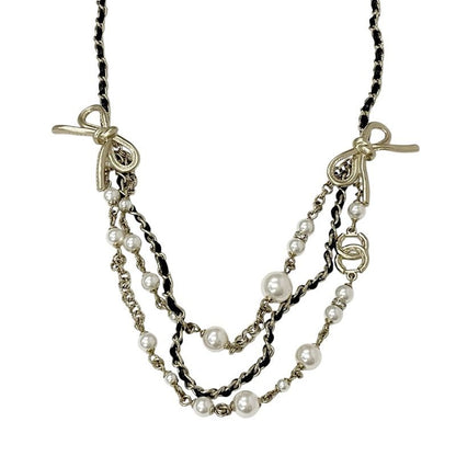 Chanel Necklace Pendant Choker Gold Coco Mark Ribbon Rhinestone