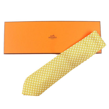 Hermes 100% Silk Regimental Pigeon Dove Cravat Tie Yellow Tone Made In France