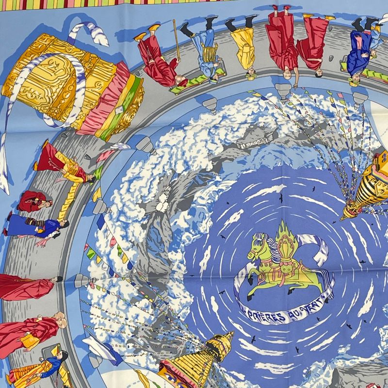 Hermes Carre 90 Prieres AU VENT Prayer In The Wind Silk Scarf Blue