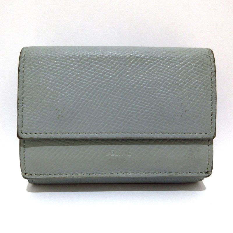 Celine Trifold Folded Compact Wallet Light Blue Leather