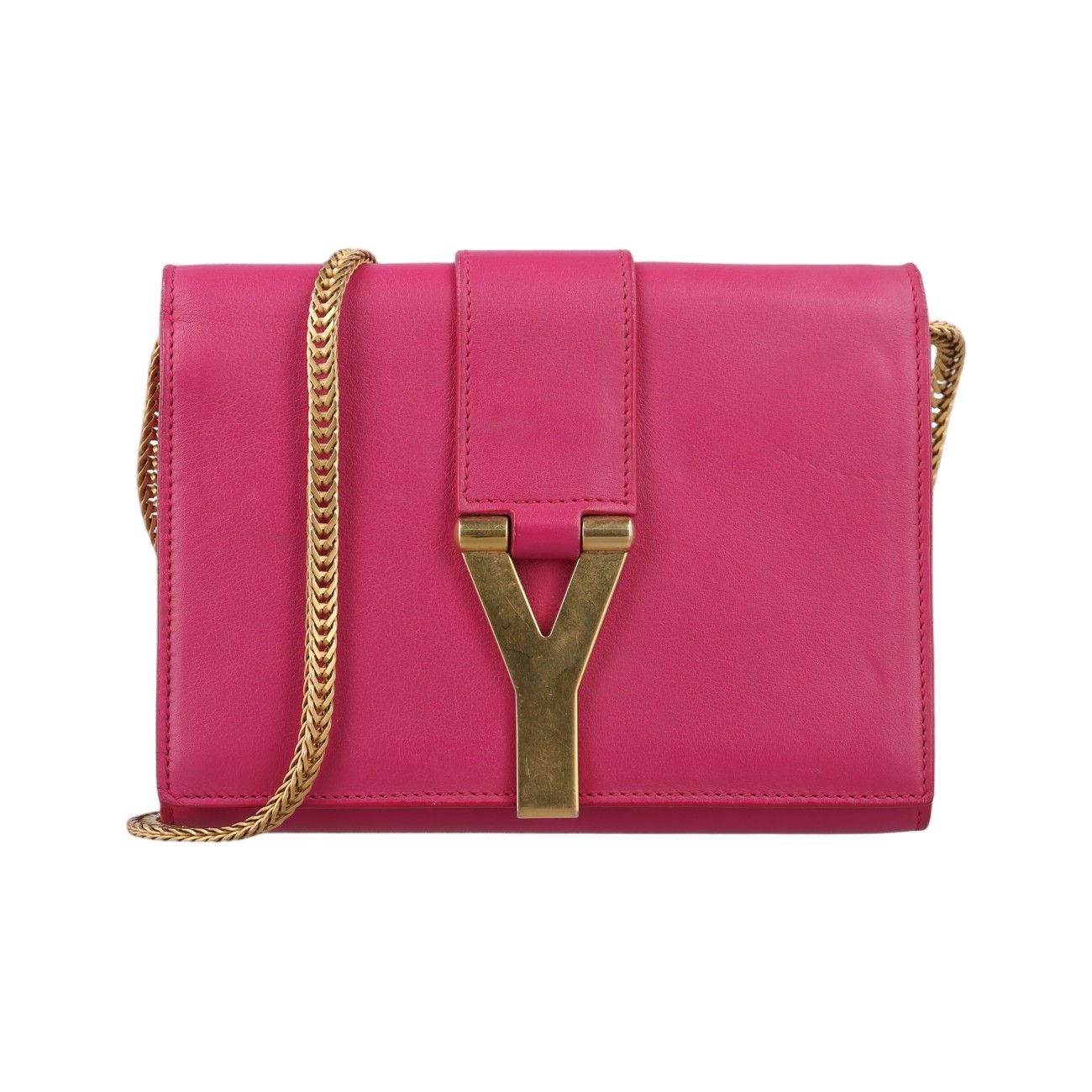 Saint Laurent Yves Mini Line Rose Red Leather Messenger Bag