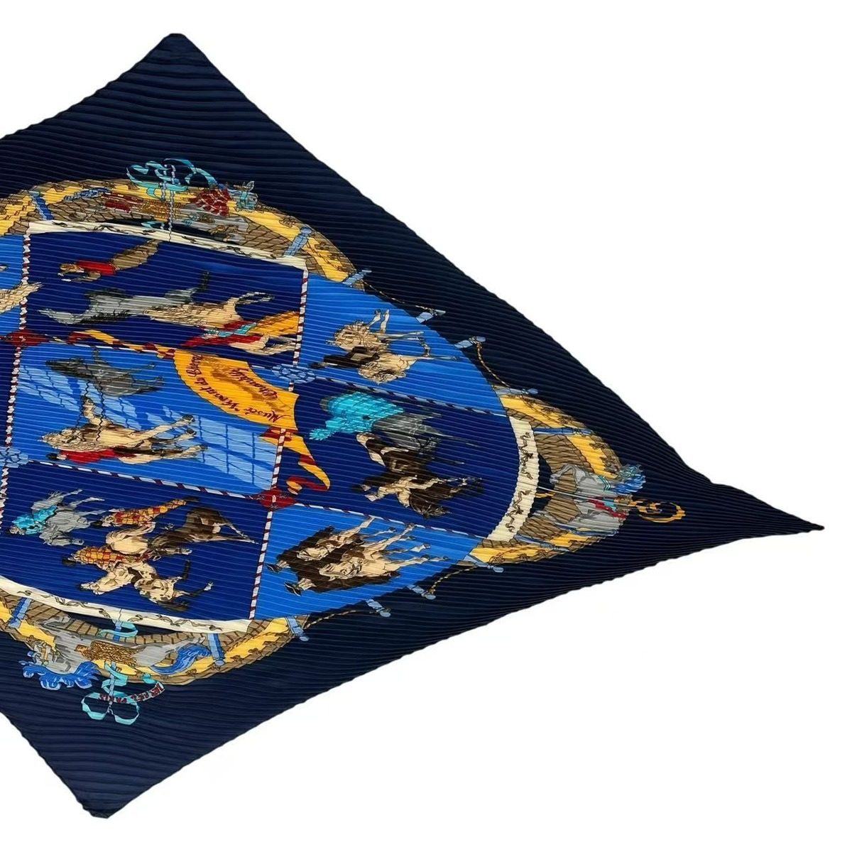 Hermes Pleated Scarf Silk Musee Vivant du Cheval Chantilly Chien Castle Horse — view 3