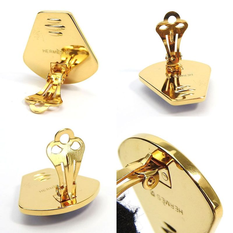 Hermes Earring Emile Blue Gold Cloisonne GP Plating Jewelry Fan Small Fashionabl