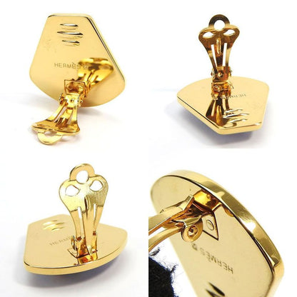 Hermes Earring Emile Blue Gold Cloisonne GP Plating Jewelry Fan Small Fashionabl