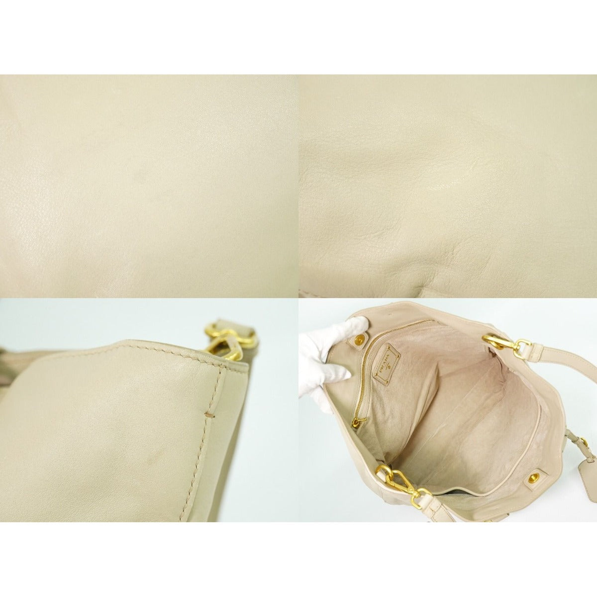 Prada Leather 2-Way Shoulder Bag Tote Beige Outside — view 7