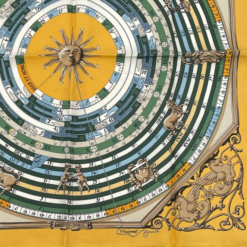 Hermes Scarf Silk Astrology DIES ET HORE Constellation Yellow