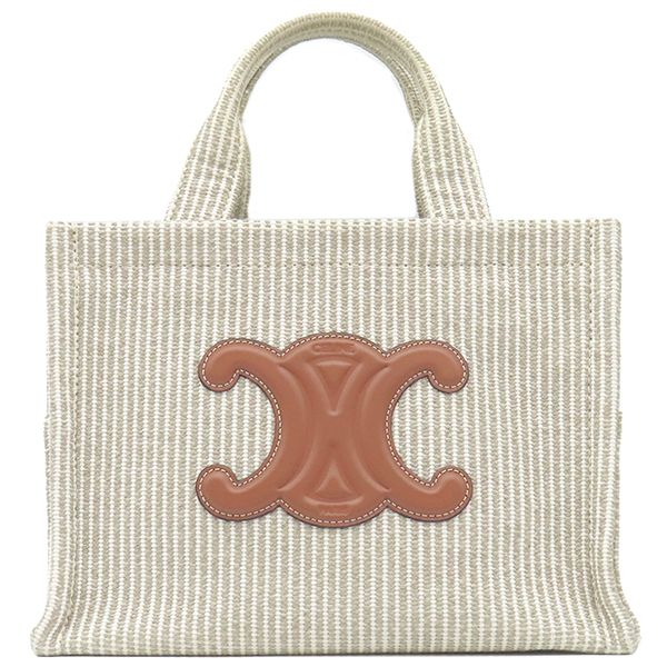 Celine 2way Bag Small Cabas Tice Leather Textile Beige Gold Hardware Shoulder