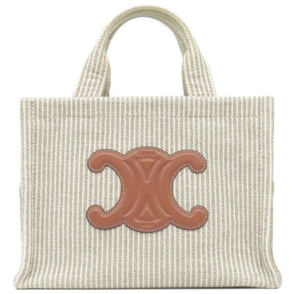 Celine 2way Bag Small Cabas Tice Leather Textile Beige Gold Hardware Shoulder