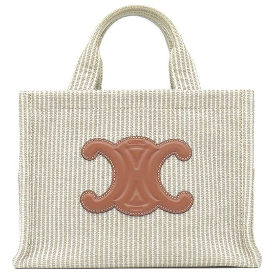 Celine 2way Bag Small Cabas Tice Leather Textile Beige Gold Hardware Shoulder