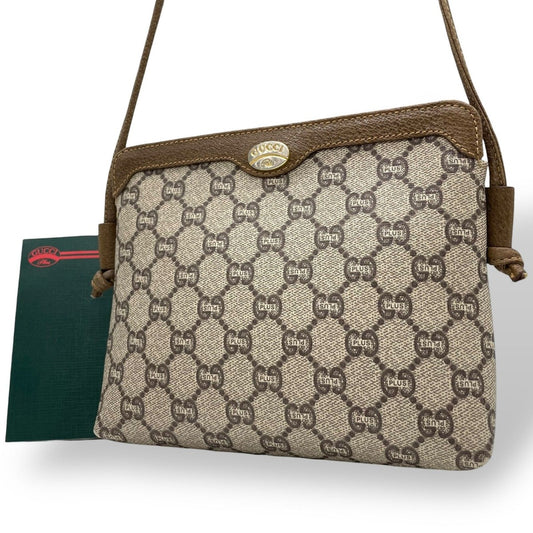 Gucci Plus GG Leather Shoulder Bag Monogram Classic Beige Gray Brown Gold