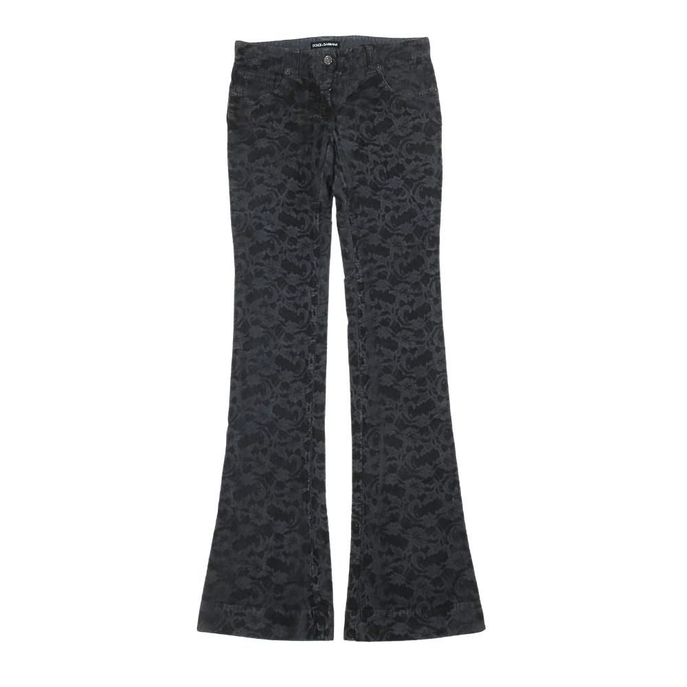 Dolce & Gabbana Cotton Corduroy Pants Flower Allover Pattern Boots Cut Logo