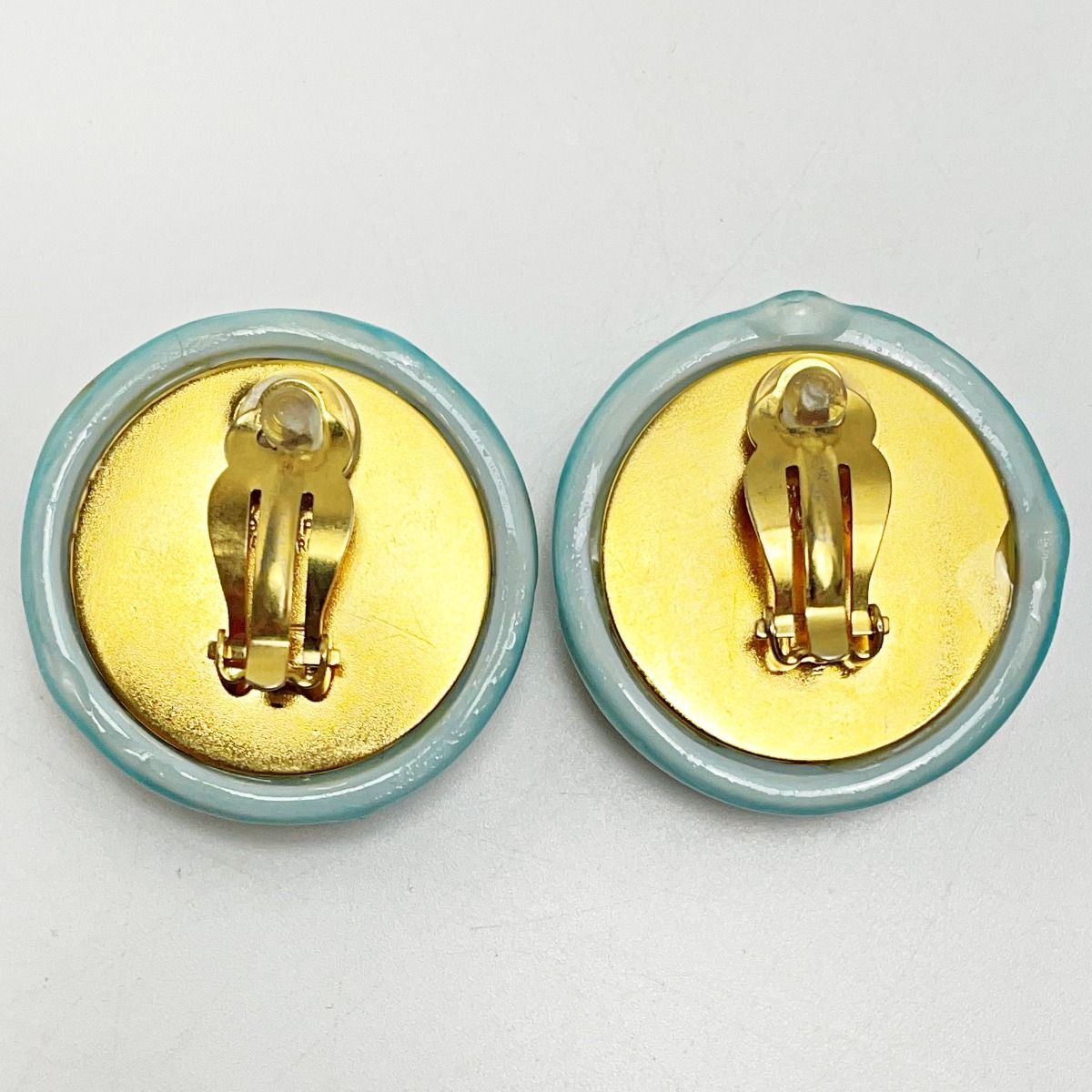 Chanel Coco Mark Light Blue Earring Pottery GP Vintage Ladies Accessories