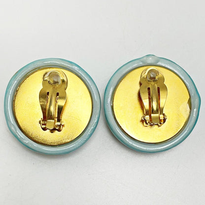 Chanel Coco Mark Light Blue Earring Pottery GP Vintage Ladies Accessories