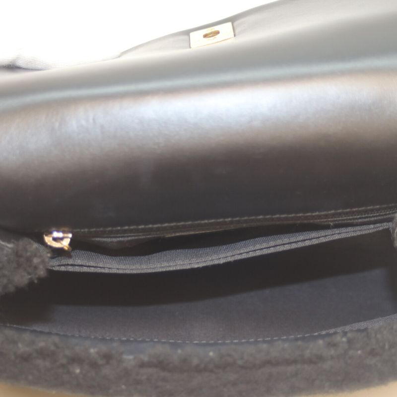 Chanel A92990 No 23 Black Coco Handle XS 24 Mouton Shearling Fur Chain Bag