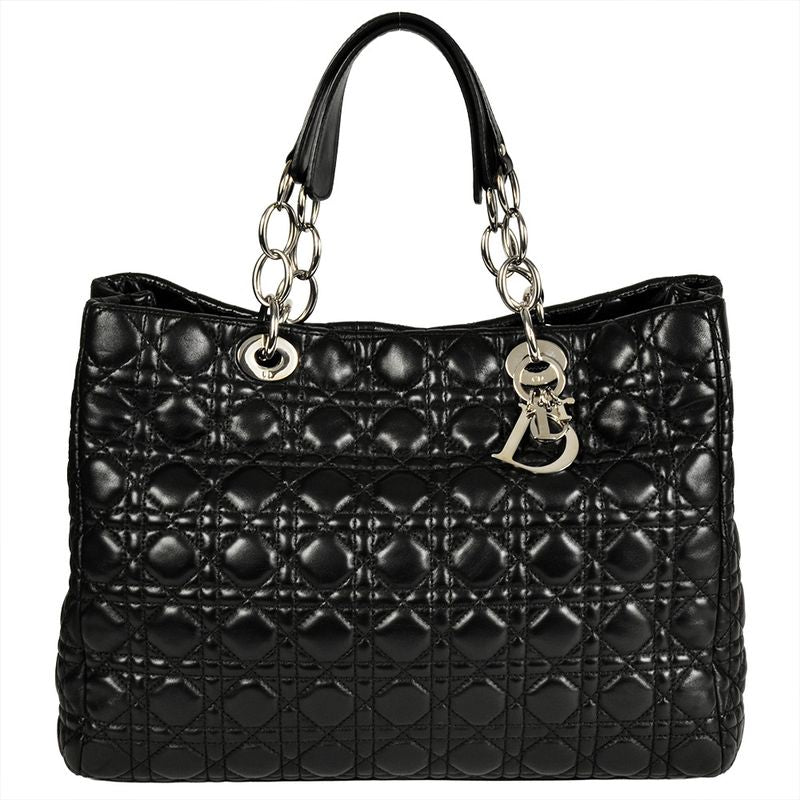 Dior Lady Dior Tote Bag Leather Black Silver Hardware