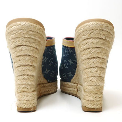 Louis Vuitton Monogram Denim Wedge Sole Sandals 36 Espadrilles Louis Vuitton