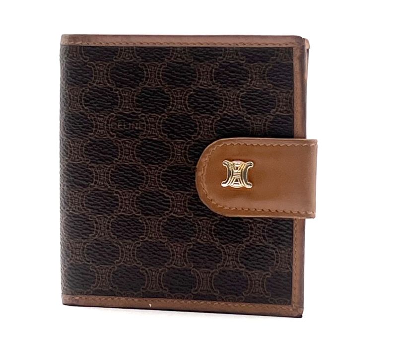 Celine Bifold Wallet Macadam Pattern Brown Leather 07bs235