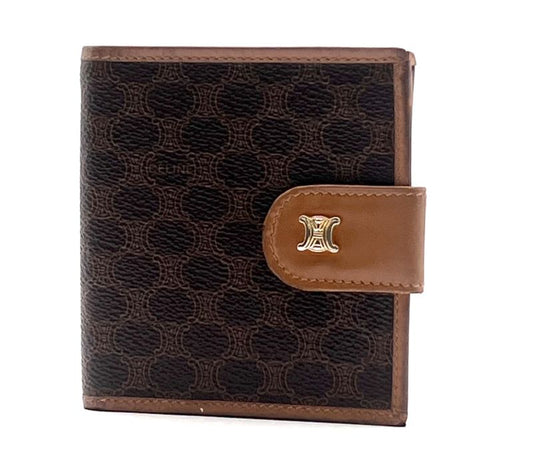 Celine Bifold Wallet Macadam Pattern Brown Leather 07bs235