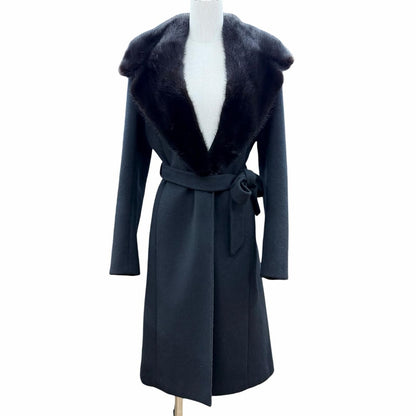Fendi Cashmere Silk Lining Mink Long Coat with Belt Black 42 Garment