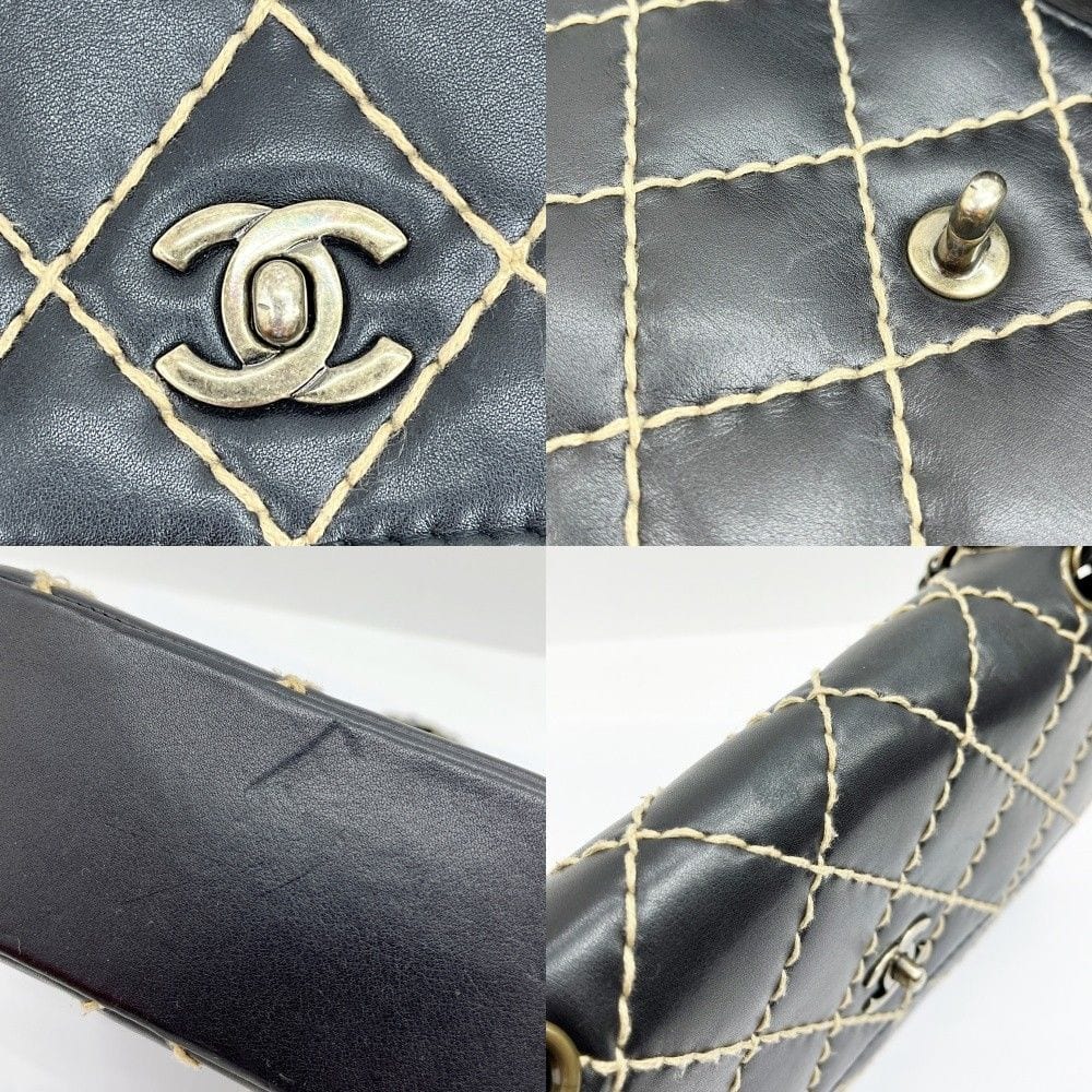 Chanel Matelasse Wild Stitch Shoulder Bag W Chain Black X Ivory