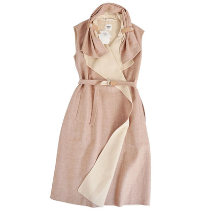 Hermes Wrap Coat Long Gilet Sleeves Beige Size