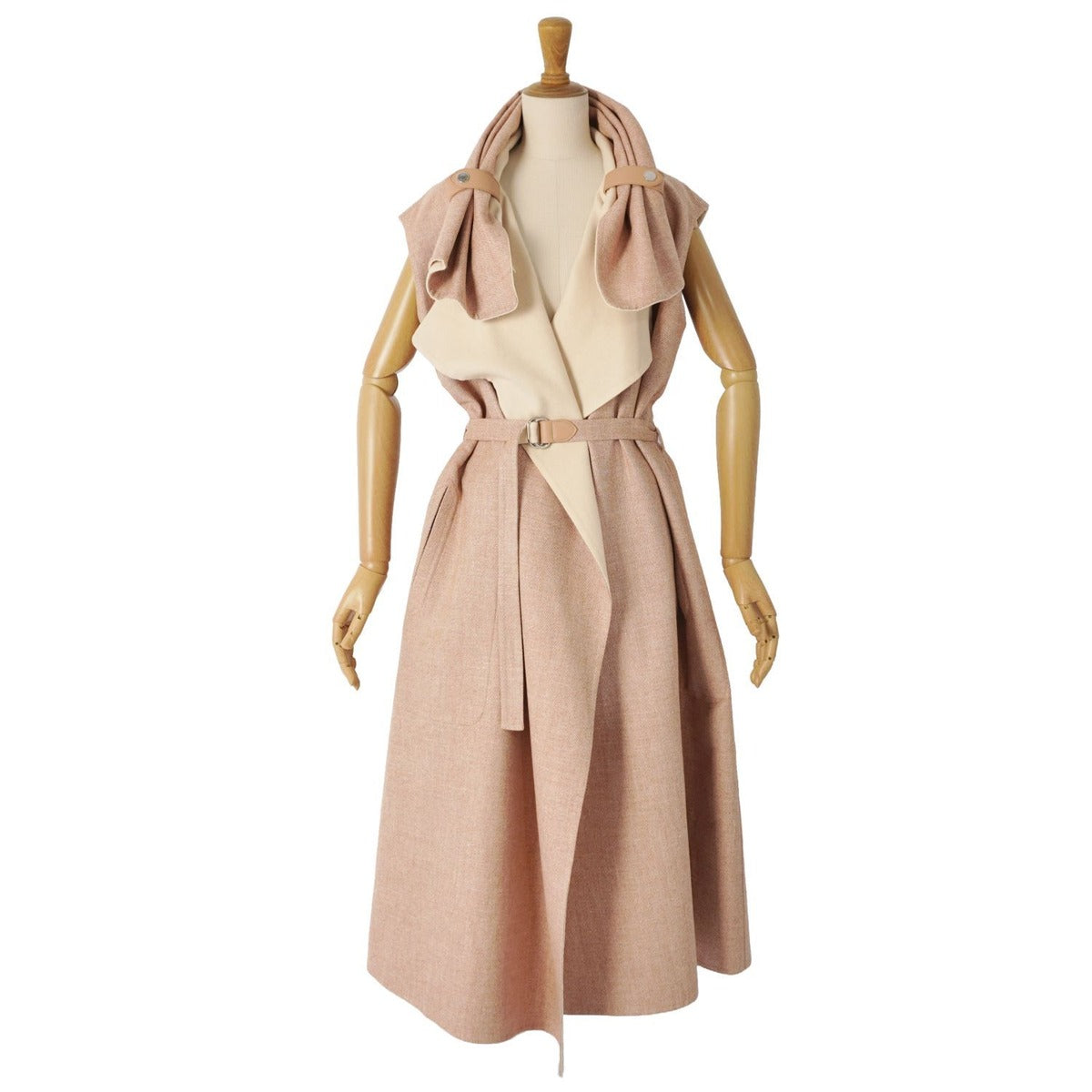 Hermes Wrap Coat Long Gilet Sleeves Beige Size — view 2