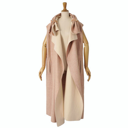 Hermes Wrap Coat Long Gilet Sleeves Beige Size — view 3