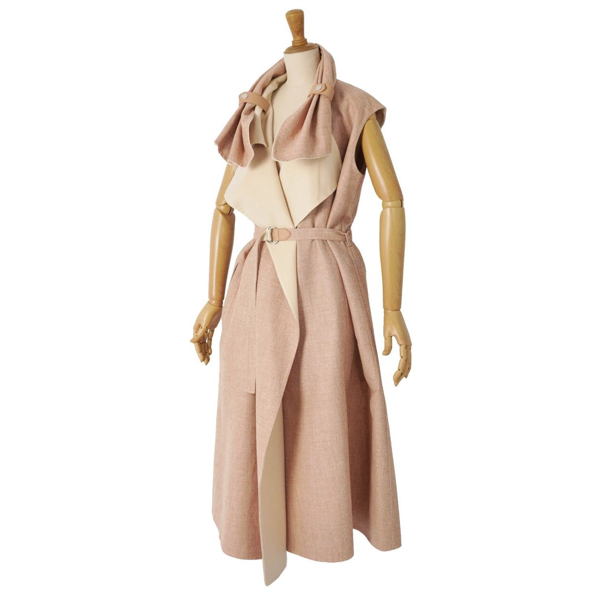 Hermes Wrap Coat Long Gilet Sleeves Beige Size — view 4