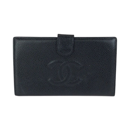 Chanel Vintage CC Logo Black Gold Caviar Leather Wallet