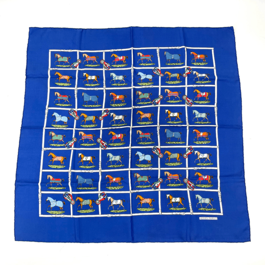 Hermes Silk 48 Horses In Paddock Scarf Blue