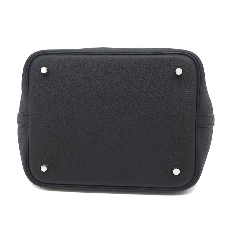 Hermes Handbag Picotin Lock MM Taurillon Clemence Black Silver Hardware Never