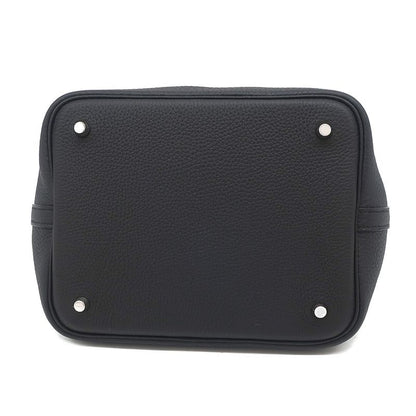 Hermes Handbag Picotin Lock MM Taurillon Clemence Black Silver Hardware Never