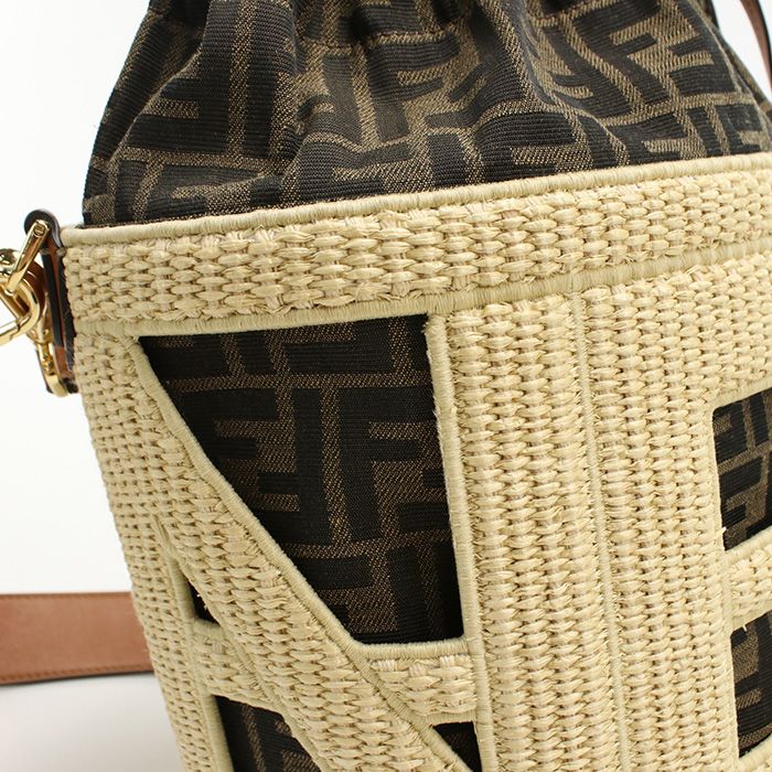 Fendi Medium Bucket Bag Step Out 8bt364 Handbag Straw Medium Bucket Bag Women's