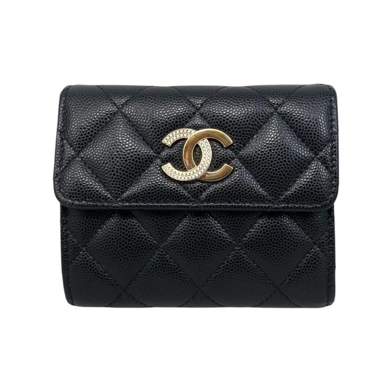 Chanel Trifold Wallet Flap Wallet Ap4175 Matelasse Caviar Skin Coco Mark