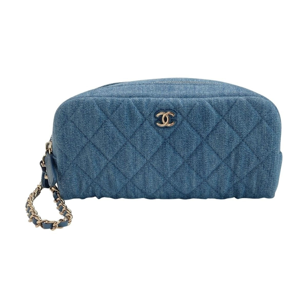 Chanel Coco Mark Quilted Denim Pouch Ap3702 Blue Chain Handbag