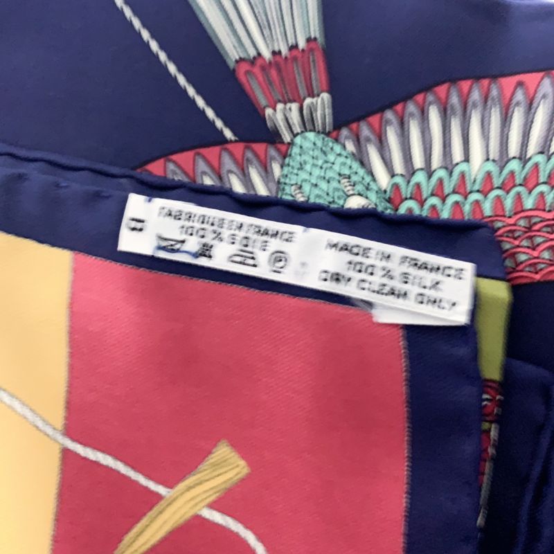 Hermes Carree 90 Soies Volantes Big Sky Silk Scarf 100% Silk Navy Khaki And