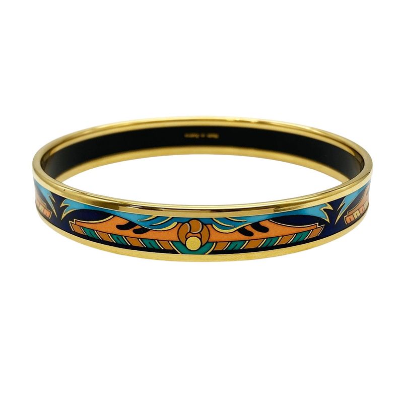 Hermes Emile PM Bangle Cuff Enamel Multicolor Gold Hardware Women