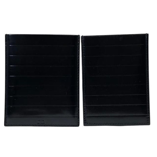 Christian Dior Card Case Pass Compact Logo Leather Black
