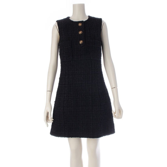 Chanel Cotton Silk Blend Lion Button Sleeveless Dress Black 36