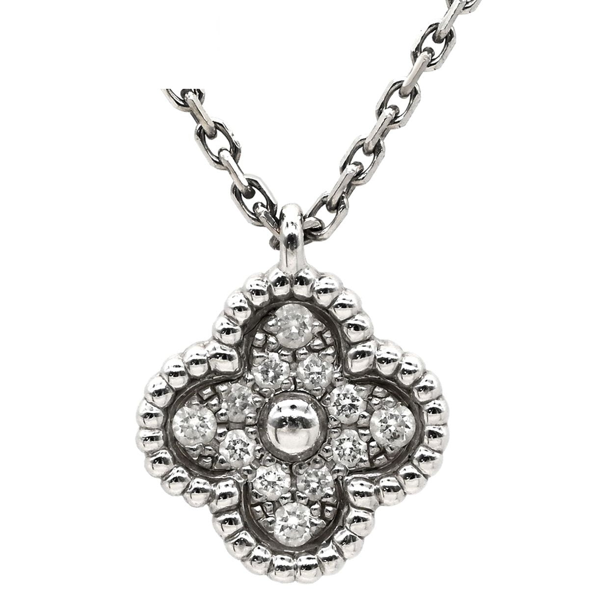 Van Cleef & Arpels Necklace Sweet Alhambra Pendant White Gold 750 18K Diamond