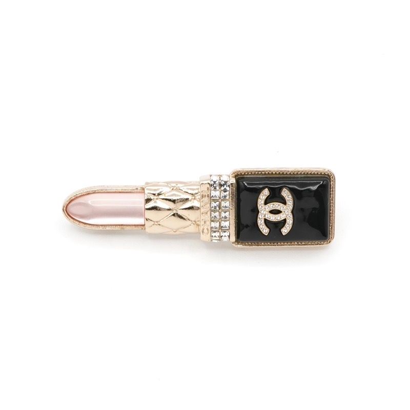Chanel Brooch Corsage Gold Black Pink Here Mark Rhinestone Lip Motif