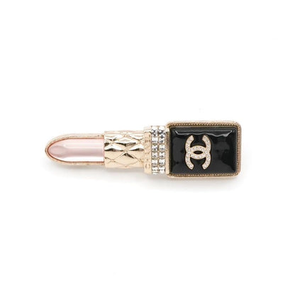 Chanel Brooch Corsage Gold Black Pink Here Mark Rhinestone Lip Motif