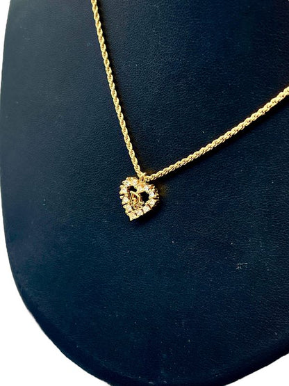 Christian DIOR Necklace Heart Rhinestone Gold Plated Gold