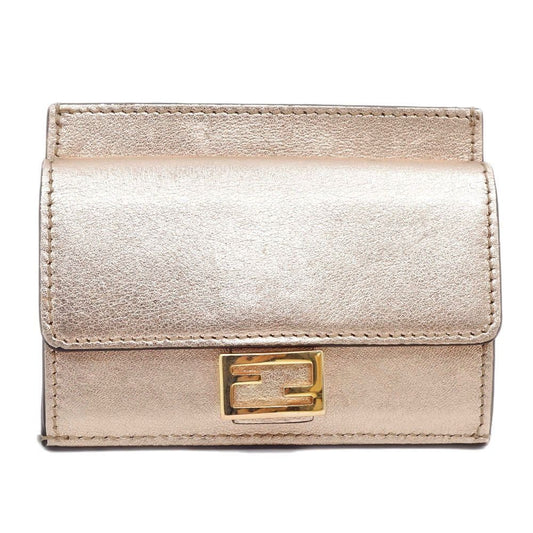 Fendi Pink Gold Compact Wallet Leather Card Case